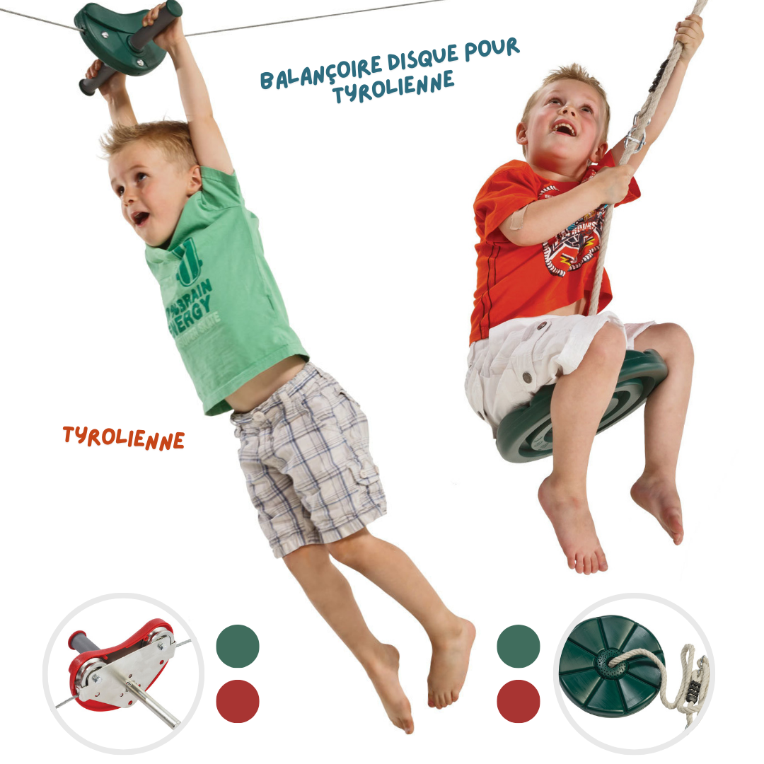 tyrolienne et balançoire disque pour aire de jeu blue rabbit